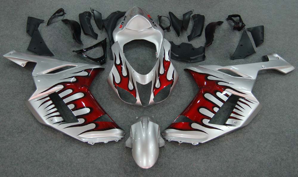2007-2008 Fairings Kawasaki ZX6R ZX636 Silver & Red Flame ZX6R  Generic