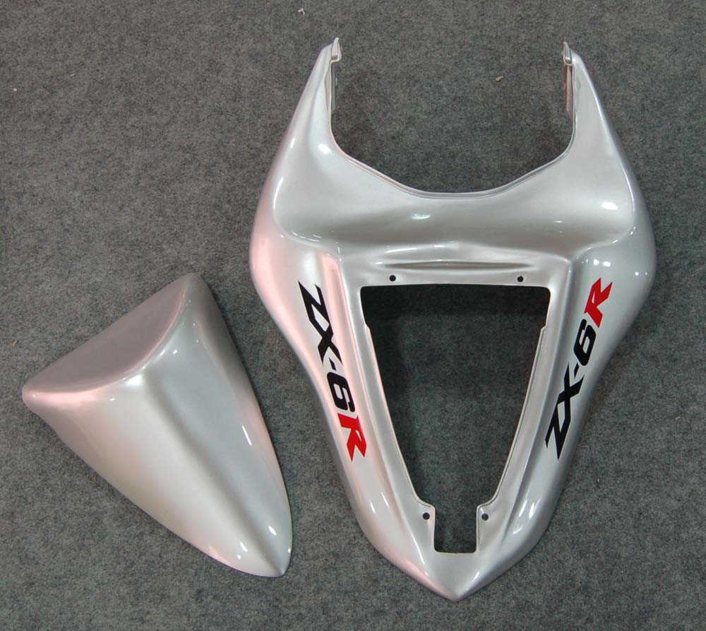 2007-2008 Fairings Kawasaki ZX6R ZX636 Silver & Red Flame ZX6R  Generic