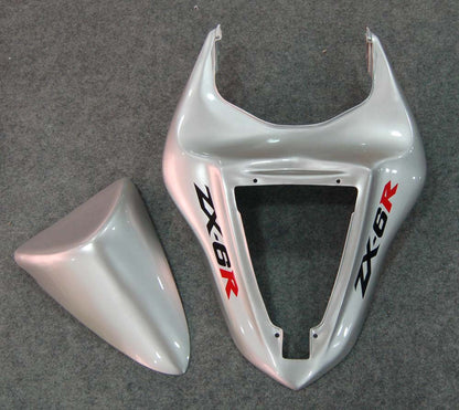 2007-2008 Fairings Kawasaki ZX6R ZX636 Silver & Red Flame ZX6R  Generic