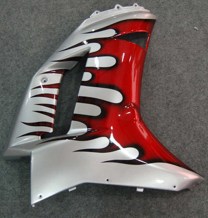 2007-2008 Fairings Kawasaki ZX6R ZX636 Silver & Red Flame ZX6R  Generic