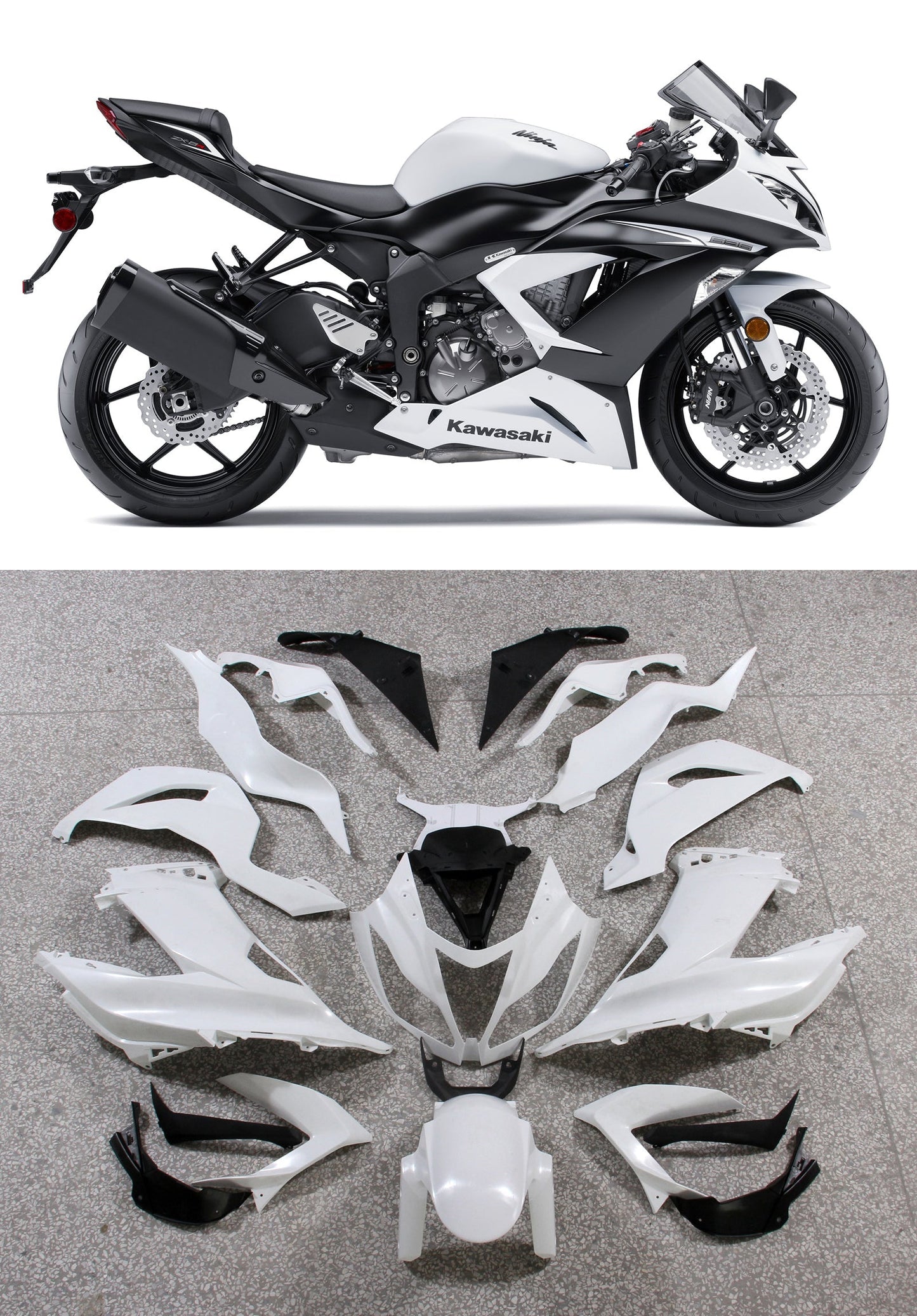 2013-2018 Fairings Plastics Kawasaki ZX6R 636 White Ninja  Generic