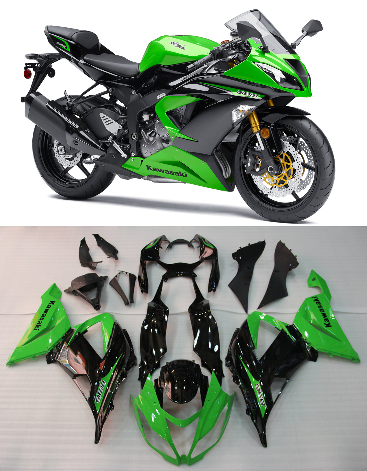 2013-2018 Fairings Plastics Kawasaki ZX6R 636 Green Black Ninja  Generic