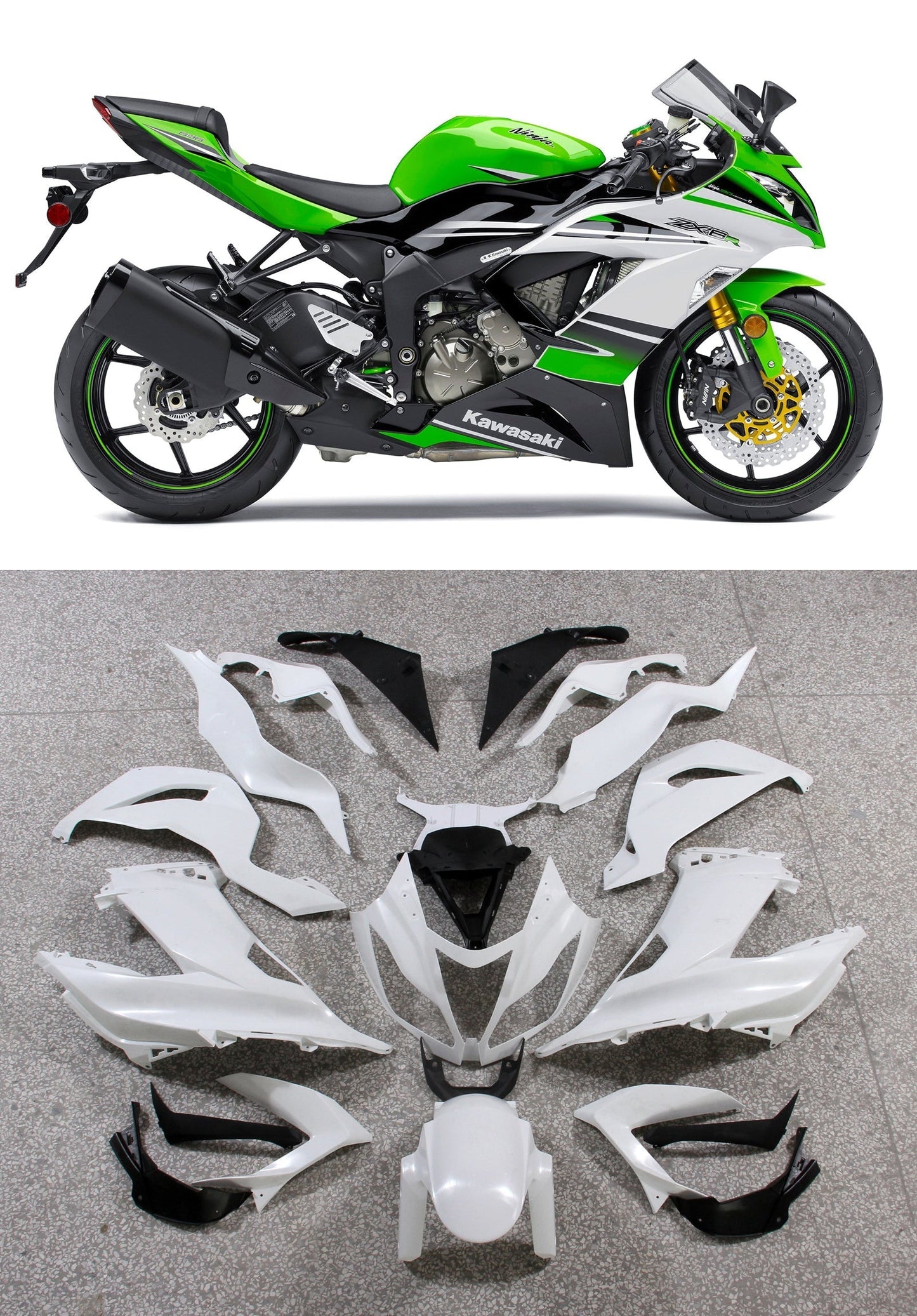 2013-2018 Fairings Plastics Kawasaki ZX6R 636 Green White Ninja  Generic